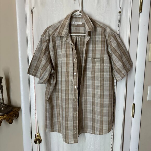 Vintage Perry Ellis Linen Short Sleeved Plaid Shirt - Picture 1 of 5